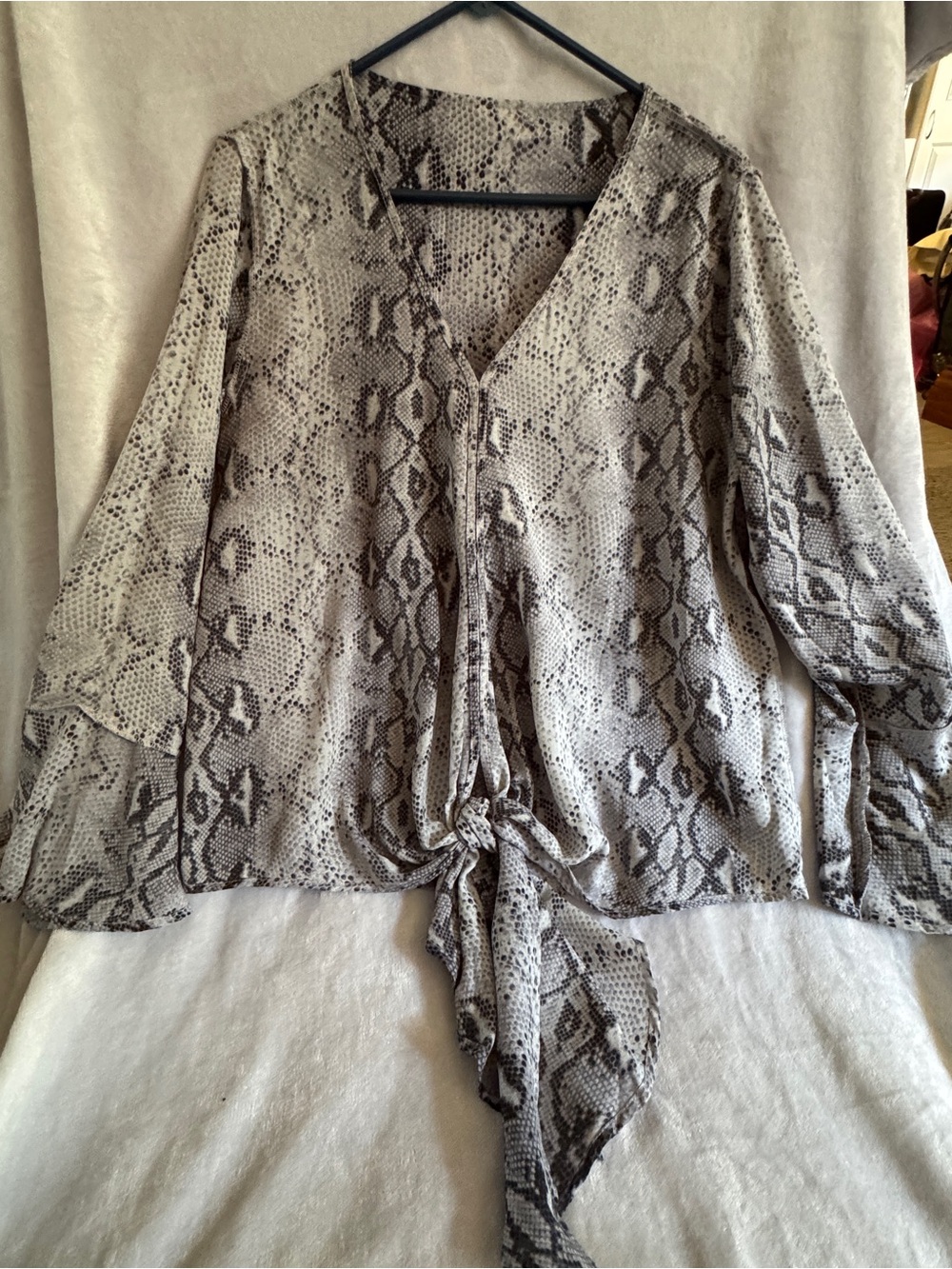 entro Neutral Snake-Print Tie-Front Blouse